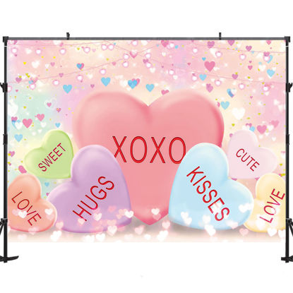 Picture of Maijoeyy 7x5ft Valentine's Day Backdrop Sweethearts Candy Conversation Hearts Photography Background for Baby Shower Kids Family Valentine's Day Party Photo Studio Props