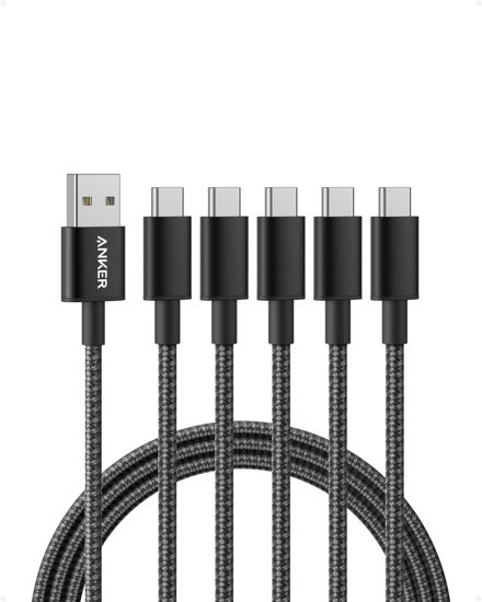 Picture of Anker USB to USB C Cable [5 Pack, 6FT], USB A to USB C Charger Cord for Samsung Galaxy S10 S10+, LG V30, Beats Fit Pro and More (USB 2.0, Black)