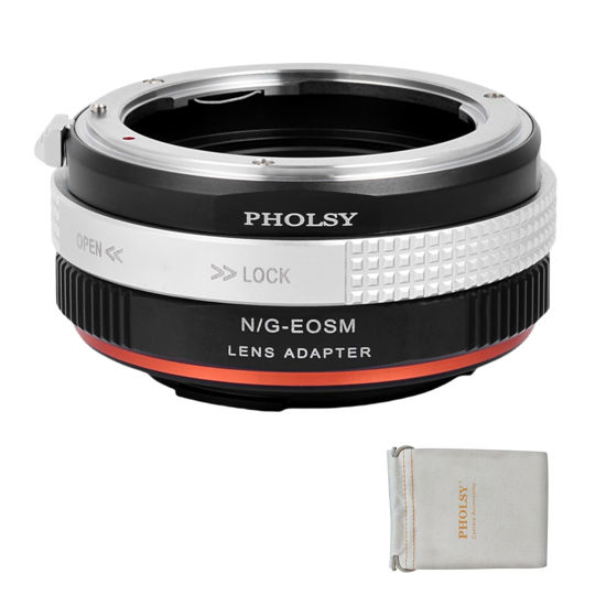 Picture of PHOLSY Lens Mount Adapter with Aperture Control Ring Compatible with Nikon G F AI AIS D AFS Lens to Canon EF-M (EOS M) Camera EOS M, M2, M3, M5, M6, M10, M50, M100, M200, M50 II, M6 II, Nikon to EOSM