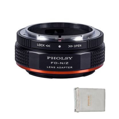 Picture of PHOLSY Lens Mount Adapter with Aperture Lever Compatible with Canon FD FL Lens to Nikon Z Mount Camera Body Compatible with Nikon Z fc, Z30, Z9, Z8, Z6 II, Z7 II, Z6, Z7, Z5, Z50