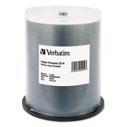 Picture of Verbatim CD-R 700MB 52X White Inkjet Hub Printable Recordable Media Disc - 100pk Spindle