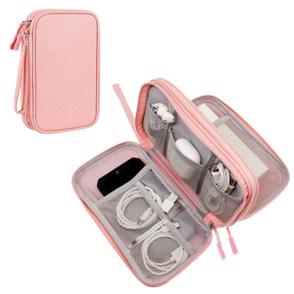 Picture of Bevegekos Tech Organizer Travel Case, Carry On Essentials Pouch Bag for Electronics & Accessories (Light Pink, Medium)