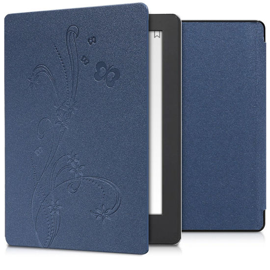 Picture of kwmobile Case Compatible with Kobo Aura H2O Edition 2 Case - eReader Cover - Butterfly Tendril Dark Blue