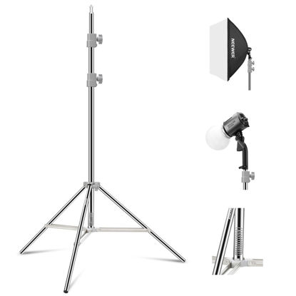 Picture of NEEWER Upgraded 75"/190cm Light Stand Stainless Steel Spring Loaded, Foldable Photography Tripod Stand with Stronger Tube Joints for Strobe Softbox LED Ring Light, Max Load 13.5lb/6.5kg, ST-190SS