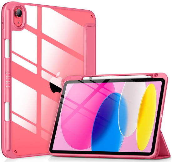 Picture of DTTOCASE for iPad 10th Generation Case 2022, 10.9 Inch Case with Clear Transparent Back and TPU Shockproof Frame Cover [Built-in Pencil Holder, Support Auto Sleep/Wake] -Watermelon