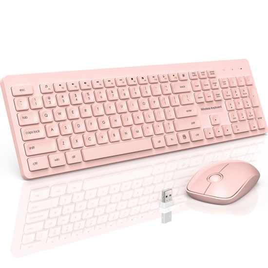 Picture of Wireless Keyboard and Mouse Set, 2.4GHz Ultra-Slim USB Keyboard and Mouse Wireless, Water-Dropping Keycaps, 12 Shortcuts, Keyboard Mouse Combo for PC Laptop Windows XP/7/8/10, Vista, Mac (Pink)