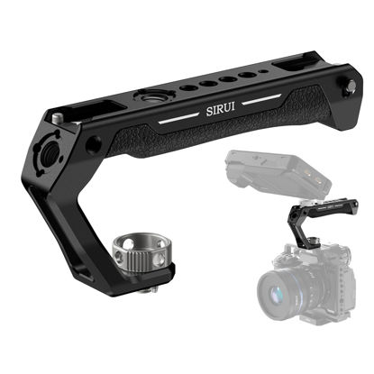 Picture of SIRUI Top Handle with 3/8"-16 Locating Pins Mount for ARRI, Camera Cage Silicone Top Handgrip with Cold Shoe with Safety Pins, 1/4" and 3/8" Threads for Microphone, LED Light, Monitor, SC-THA