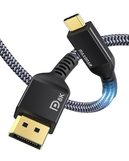 Picture of Maxonar VESA Certified USB C to DisplayPort 1.4, 8K 60Hz Thunderbolt 4/3 /USB4 to DP Cable 3.3FT/1M(4K 60Hz 144Hz 120Hz 2K 240Hz) 32.4Gbps HBR3 Alt Mode Adapter for Mac Studio, M2 M1 MacBook - Black