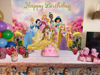 Picture of BWW Princess Happy Birthday Backdrop Colorful Rainbow Flowers Photo Backdrop Fairy Tale Little Girl Princess Birthday Party Background Multicolor Glitter Photography Background 5x3ft