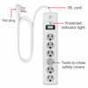 Picture of GE 6-Outlet Surge Protector, 2 Pack, 3 Ft Extension Cord, Power Strip, 800 Joules, Flat Plug, Twist-to-Close Safety Covers, Protected Indicator Light, UL Listed, White, 54629