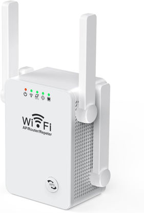 Picture of WiFi Extender, Upgraded WiFi Range Extender Wireless Repeater Internet Signal Booster with 4 High Power External Antennas 2 Ethernet Ports for Whole Home WiFi Coverage (300M)