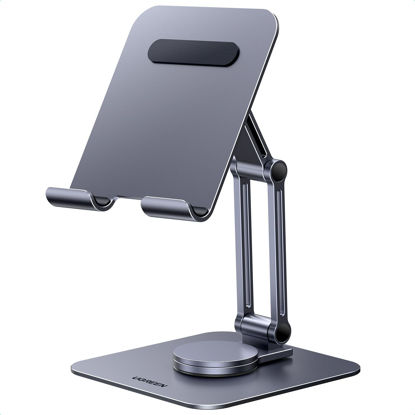 Picture of UGREEN Tablet Stand for Desk Swivel with 360° Rotating Base Tablet Holder Aluminum Portable Stand Adjustable Home Office Desk Accessories Compatible with 2024 iPad Pro 13 12.9 11 Air Mini 6 5 Grey