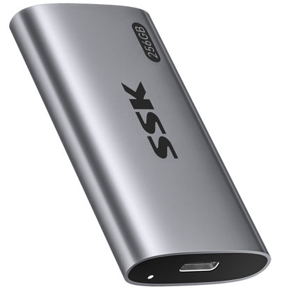 Picture of SSK 256GB SSD External Hard Drive, Portable SSD Up to 550MB/s Fast Solid State Drives, External Drive USB 3.2 Gen2 for iPhone 15/Pro, Windows, Mac, Android with LED Light, Trim, Smart Supported