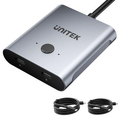 Picture of Unitek USB C Switch 1 in 2 Out/2 in 1 Out USB Bi-Directional Switcher Selector 2 Computers Share 1 Devices USB KVM Switch 8K@60Hz Video 10Gbps Data Transfer 100W Charging USB-C Cables Included