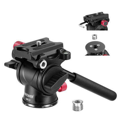 Picture of NEEWER Fluid Tripod Head with Handle & Arca Type Quick Release, Aluminum Alloy Panorama Drag Pan Tilt Head with ø43mm Scaled Base for Compact Camcorder DSLR Camera, Max Load: 3kg/6.6lb, GM23 Red