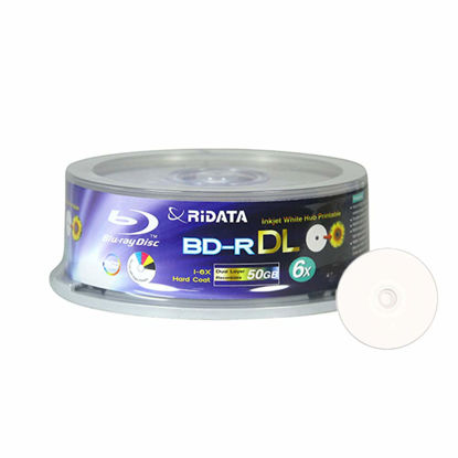 Picture of 25 Pack Ridata Blu-ray BD-R DL Dual Layer 6X 50GB White Inkjet Hub Printable Recordable Blank Media Disc with Spindle Packing