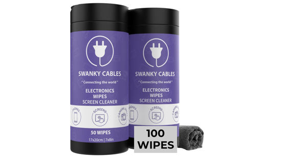 Picture of Swanky Cables Screen Cleaner Wipes: Electronic Wipes for Screens - Computer Screen Wipes for Lens, Phone, Tv Screen and Monitor Cleaning - Tech Wipes & Microfiber Cloth (Canister, 100 Count)