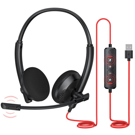 Picture of NUBWO HW03 USB Headset with Microphone for PC - Headphones with Microphone for Laptop, Mac, Computer, in-Line Control, Ideal Headset for Work, Office, Classroom, Call Center, Zoom, Skype