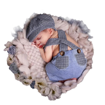 Picture of Holibeat Newborn Boy Photography Props Baby Boy Photo Shoot Outfits Infant Gentleman Romper Suits with Hat (check)