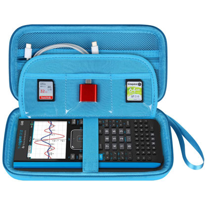 Picture of BOVKE Graphing Calculator Carrying Case for Texas Instruments TI-Nspire CX II CAS/CX II/CX/CX CAS Calculator and More - Mesh Pocket for USB Cables and Other School Supplies, Blue