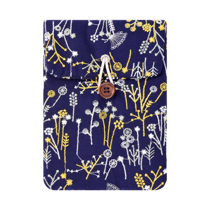 Picture of Embroidery Water Plants Sleeve Pouch for 6 Inch eBook/E-Reader/Kindle (Navy Blue)