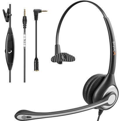 Picture of Wantek Cell Phone Headset with Microphone Noise Cancelling for PC,3.5mm Jack,Volume Control,Wired Computer Headset for Zoom Skype,for Office,Business, Call Center, Clear Chat