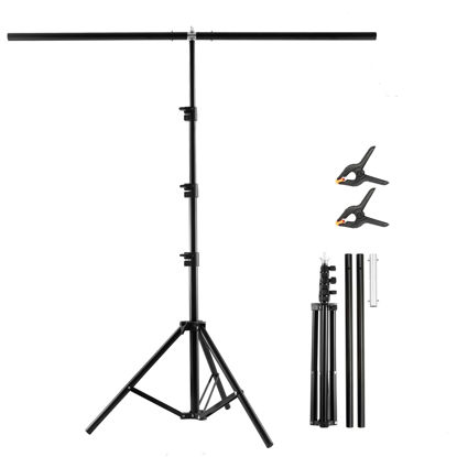 Picture of T Shape Backdrop Stand Kit 3.3 * 6.6 FT, Adjustable Background Support Stand Kit with 2 Spring Clamps for Parties, Wedding, Photography, Decoration, BEIYANG