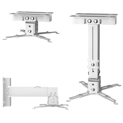 Picture of SCREENMAX Projector Ceiling Mount, Projector Wall Mount Adjustable Height and Extendable Arms, 3-in-1 Universal Projector Ceiling Holder, Projector Mount Quick Release for Epson, Optoma, Benq, White