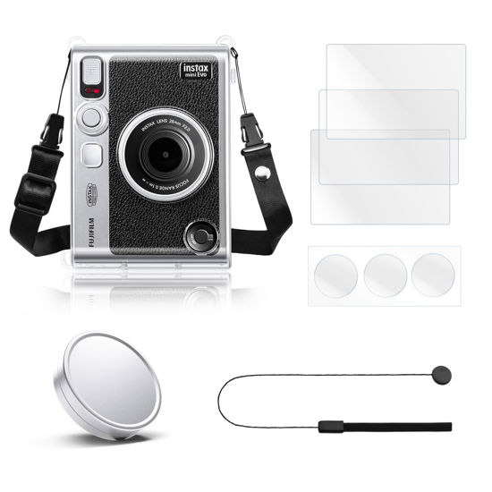 Picture of Rieibi Accessories for Fujifilm Instax Mini Evo Instant Camera, Gift Bundle Includes Clear Instax Mini Evo Case & Instax Mini Evo Lens Cap with Anti-Loss String & Screen Protector