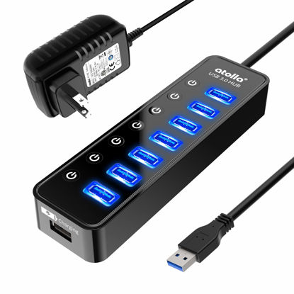 Picture of Powered USB Hub 3.0, Atolla 7-Port USB Data Hub Splitter with One Smart Charging Port and Individual On/Off Switches and 5V/4A Power Adapter USB Extension for MacBook, Mac Pro/Mini and More.