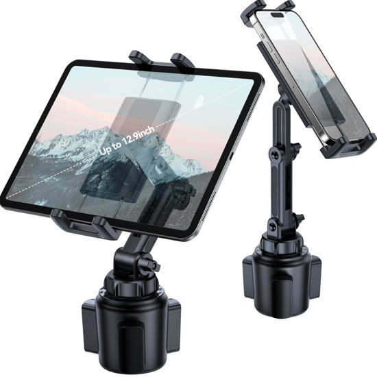 Picture of BOOMVATO Cup Holder Tablet Mount for Car, Universal iPad Cup Holder Mount for Truck with Adjustable Arm for iPad Pro 12.9/11/10.5/9.7/Air/Mini, iPhone, Samsung Galaxy Tab/Z Fold 4/3, 4.7-13" Tablets