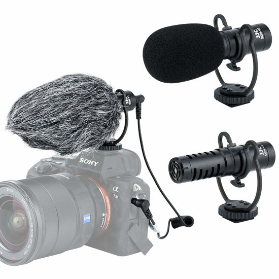 Picture of JJC SGM-V1 Shotgun Video Microphone, Cardioid Microphone Condenser Mic Vdeomicro w/Shock Mount, Furry Foam Windscreen, Electret Condenser, 3.5mm TRS TRRS Cable, for Andoid Phone DSLR Camcorder