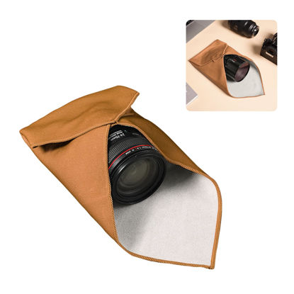 Picture of BEIYANG Camera Protective Wrap, Lens Protector Wrapper, 13.8x13.8 Inch Khaki Magic Self-Adhesive Cloth for Camera/Lens/Phone/DSLR/Laptop/Accessories, Anti Scratch Equipment Wrap Storage Pouch