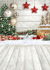 Picture of Dudaacvt 6x8ft Christmas Backdrop White Wood Floor Photography Backdrop Winter Snow Christmas Balls Xmas Tree Gift Family Party Photo Background New Year Party Decoration Backdrops