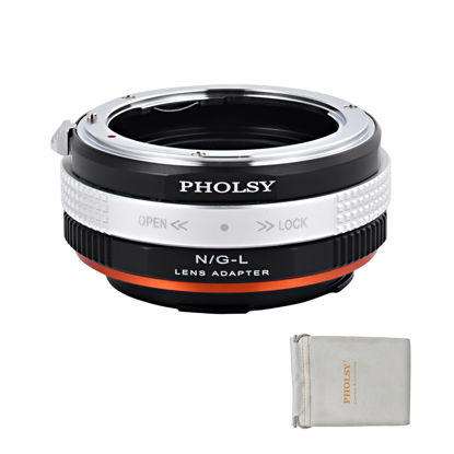 Picture of PHOLSY Lens Adapter Nikon to L with Aperture Control Ring Compatible with Nikon F (G-Type) Lens to Leica L Camera Body Compatible with Leica SL2, SL2-S, CL, TL2, Lumix S5, S1, BS1H, Sigma fp, fp L