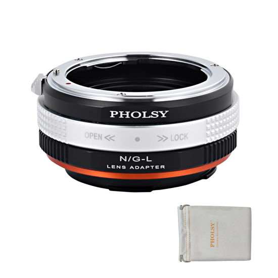 Picture of PHOLSY Lens Adapter Nikon to L with Aperture Control Ring Compatible with Nikon F (G-Type) Lens to Leica L Camera Body Compatible with Leica SL2, SL2-S, CL, TL2, Lumix S5, S1, BS1H, Sigma fp, fp L