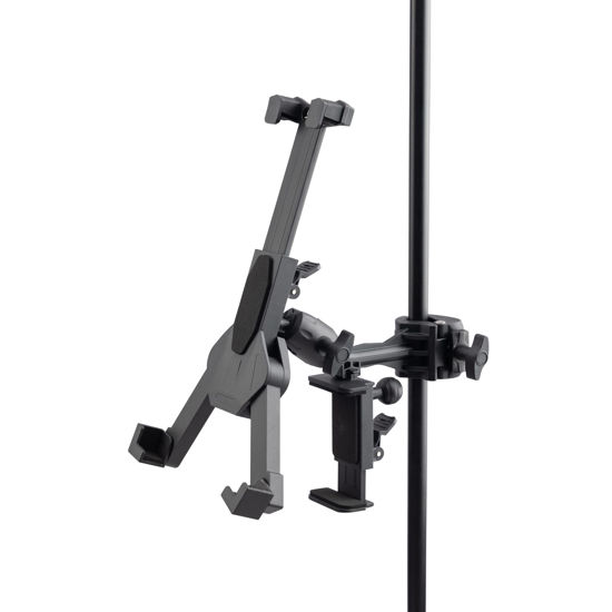 Picture of On-Stage TCM1500 Tablet/Smartphone Holder (Setup for Tablets, Computers, E-Readers, Smartphones, and Phablets, Clamp Mount, Nonslip Padding, Adjustable Angle and Rotation, External Battery Holder)