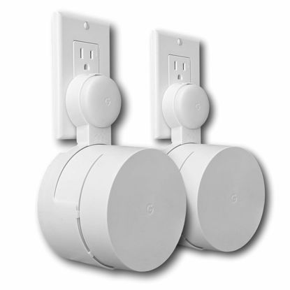 Picture of Google WiFi Outlet Holder Mount: [New 2020 - Present Version - Round Plug] The Simplest Wall Mount Holder Stand Bracket for Google WiFi Routers and Beacons - No Messy Screws! (2-Pack)