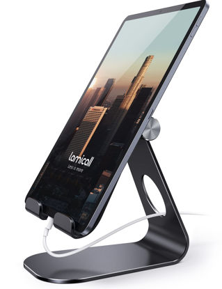 Picture of Lamicall Tablet Stand Adjustable, Tablet Holder : Desktop Tablet Accessories Holder Dock Compatible with 4-13" Tablet Such as iPad Pro 11, 9.7, 10.5, Air Mini 2 3 4, Kindle, Nexus, E-Reader, Black