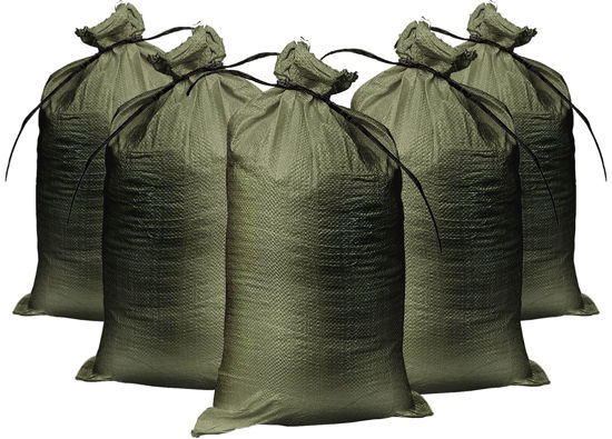 Picture of Empty Sandbags Military Green with Ties (Bundle of 20) 14" x 26" - Woven Polypropylene Sand Bags, Extra Heavy Duty Sandbags for Flooding, Sand Bags Flood Protection