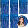 Picture of 5 Pack Foil Curtain Backdrop Blue Metallic Tinsel Foil Fringe Curtains Photo Booth Props for Birthday Wedding Engagement Baby Shower Bachelorette Christmas Holiday Celebration Party Decorations