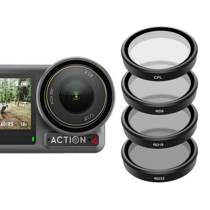 Picture of TELESIN Lens Filter Kit for DJI Osmo Action 3 Action 4 Accessories, 4Pack CPL Polarizing ND8 ND16 ND32 Neutral Density HD Ultra Thin Lens Protector for DJI Action 3 4 Camera