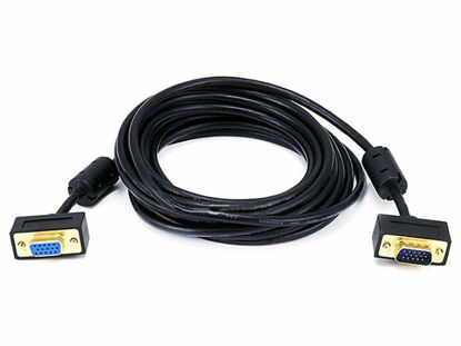 Picture of Monoprice 15ft Ultra Slim SVGA Super VGA 30/32AWG M/F Monitor Cable w/ ferrites (Gold Plated Connector)