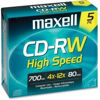 Picture of Maxell MAX630025 CD Rewritable Media, CD-RW, 4X, 700 MB, 5 Pack