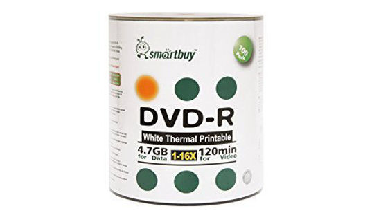 Picture of Smartbuy 100-disc 4.7gb/120min 16x DVD-R White Thermal Hub Printable Blank Media Recordable Disc