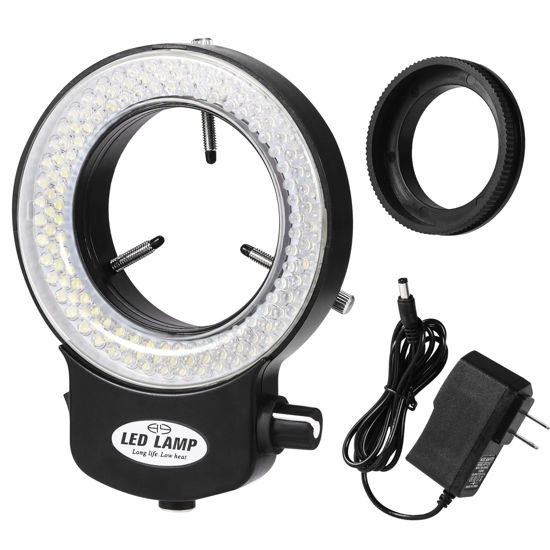 Picture of Annhua 144 LED Ring Microscope Light Adjustable Illuminator, Microscope Lamp LED Ring Light Source for Lab Stereo Microscopes, Camera and Mini Lathe - Black