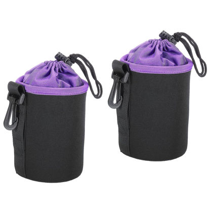 Picture of PATIKIL Camera Lens Bag, 2 Pcs 3.5" IDx5.5 H Drawstring Lens Pouch with Thick Protective Neoprene, Lens Case for DSLR Camera Lens, Water Coffee Cups, Black, Purple