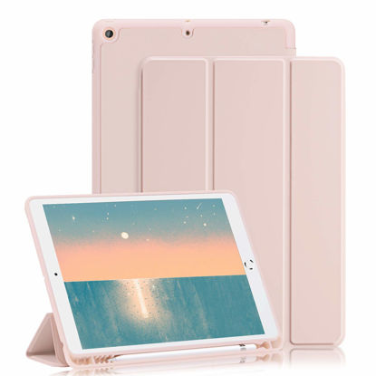 Picture of GHINL for iPad 9th/8th/7th Generation Case (2021/2020/2019) iPad 10.2-Inch Case with Pencil Holder [Sleep/Wake] Slim Soft TPU Back Smart Magnetic Stand Protective Cover Cases(Light Pink)