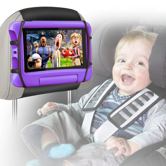 Picture of BIGASUO Car Headrest Mount Holder for Kids Tablet Holder for Car Backseat Anti-Slip Strap Holding Net Adjustable Angle Seat Mount Fits All 7 to 12.9 Inch Tablets