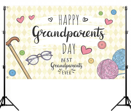 Picture of Nepnuser Happy Grandparents Day Photo Booth Backdrop School Event Retirement Love Grandparents Party Decorations Grandpa Grandma Holiday Photo Wall Decor (5.9×3.6ft)